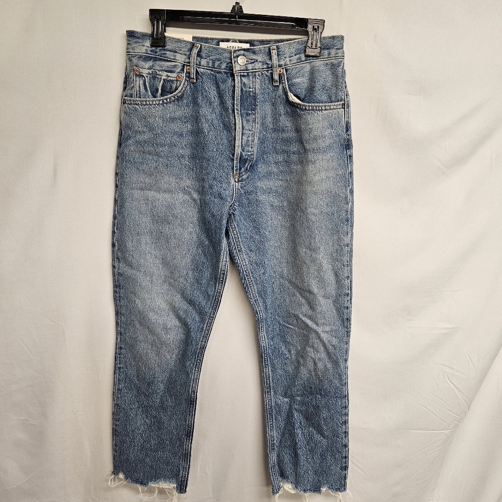 AGOLDE Riley High Rise Straight Crop Jeans Distressed Blue Haven Wash Size 29